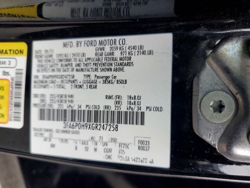 2016 Ford Fusion მანქანა იყიდება აუქციონზე, vin: 3FA6P0H9XGR247258, აუქციონის ნომერი: 65383206
