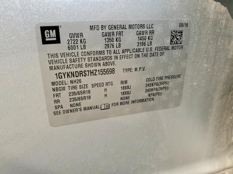 60883176 :رقم المزاد ، 1GYKNDRS7HZ155698 vin ، 2017 Cadillac Xt5 مزاد بيع