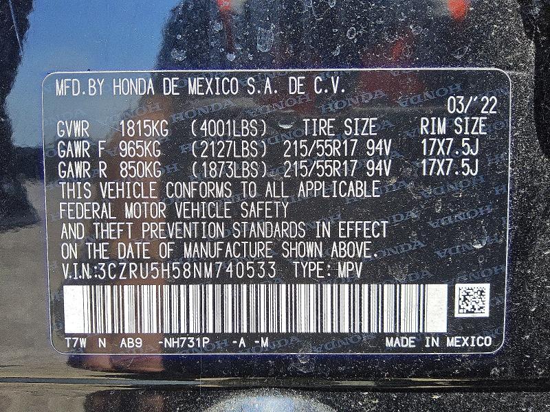Продажа на аукционе авто 2022 Honda Hr-v, vin: 3CZRU5H58NM740533, номер лота: 66458076