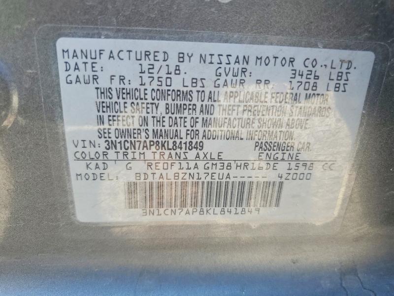 66068456 :رقم المزاد ، 3N1CN7AP8KL841849 vin ، 2019 Nissan Versa مزاد بيع