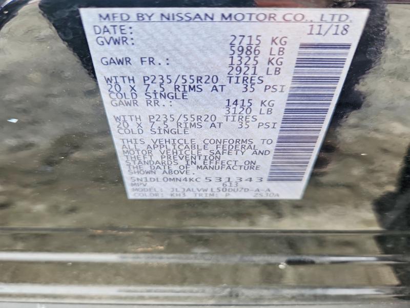 64318466 :رقم المزاد ، 5N1DL0MN4KC531343 vin ، 2019 Infiniti Qx60 مزاد بيع