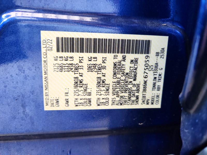 2022 Nissan Rogue მანქანა იყიდება აუქციონზე, vin: 5N1BT3BB6NC675059, აუქციონის ნომერი: 63541006