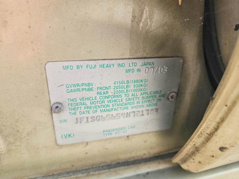 Продаж на аукціоні авто 2004 Subaru Forester, vin: JF1SG65654H721707, номер лоту: 66616896