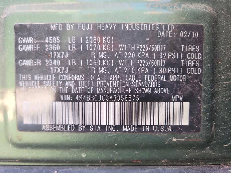Aukcja sprzedaży 2010 Subaru Outback, vin: 4S4BRCJC3A3358875, numer aukcji: 66097376