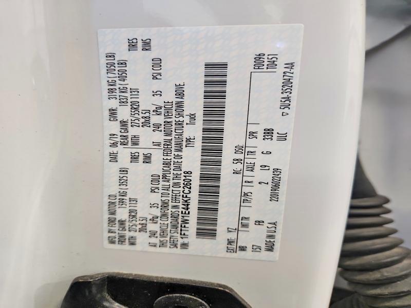 65722366 :رقم المزاد ، 1FTFW1E44KFC26018 vin ، 2019 Ford F150 مزاد بيع