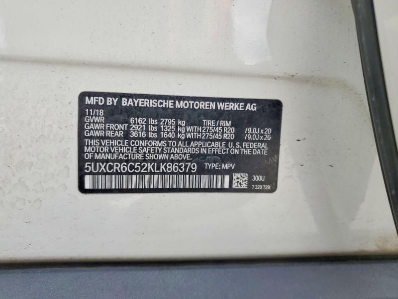 63374196 :رقم المزاد ، 5UXCR6C52KLK86379 vin ، 2019 Bmw X5 مزاد بيع