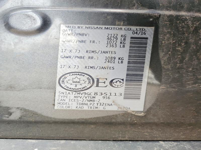 Auction sale of the 2016 Nissan Rogue, vin: 5N1AT2MV9GC835113, lot number: 64079426