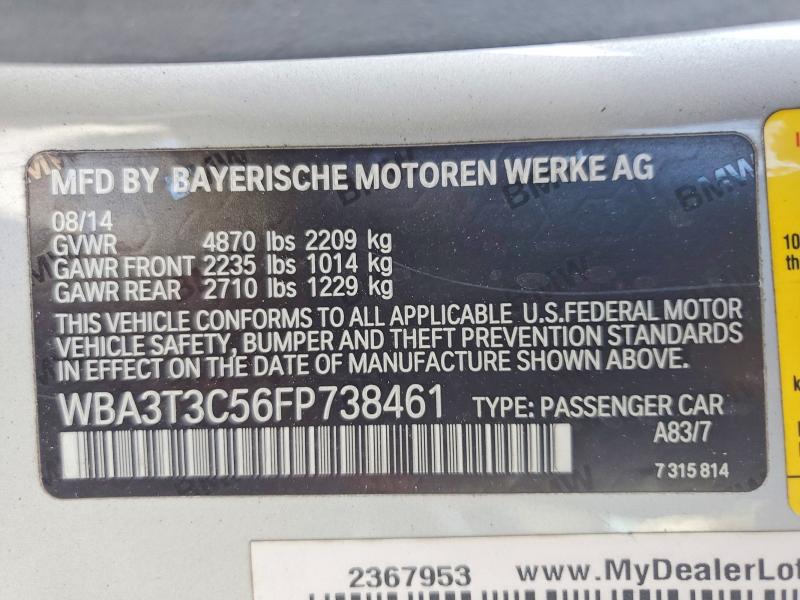 2015 Bmw 435 მანქანა იყიდება აუქციონზე, vin: WBA3T3C56FP738461, აუქციონის ნომერი: 63380096