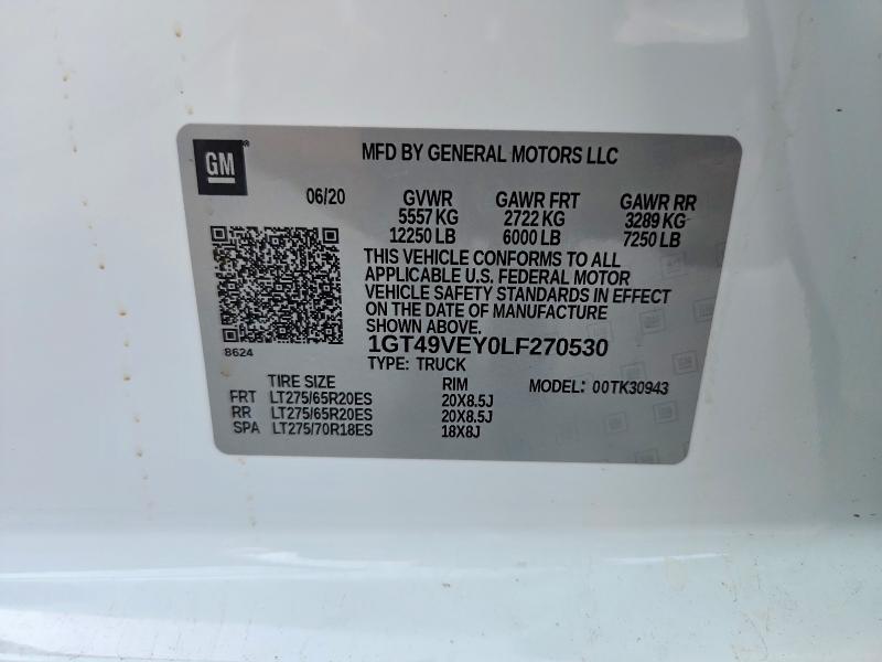 66141586 :رقم المزاد ، 1GT49VEY0LF270530 vin ، 2020 Gmc Sierra مزاد بيع