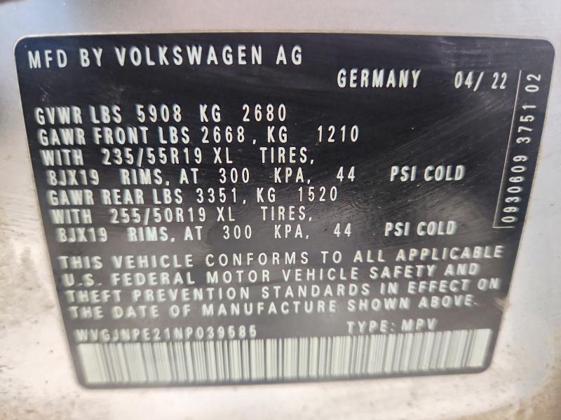 Продажа на аукционе авто 2022 Volkswagen Id.4, vin: WVGJNPE21NP039585, номер лота: 66305796