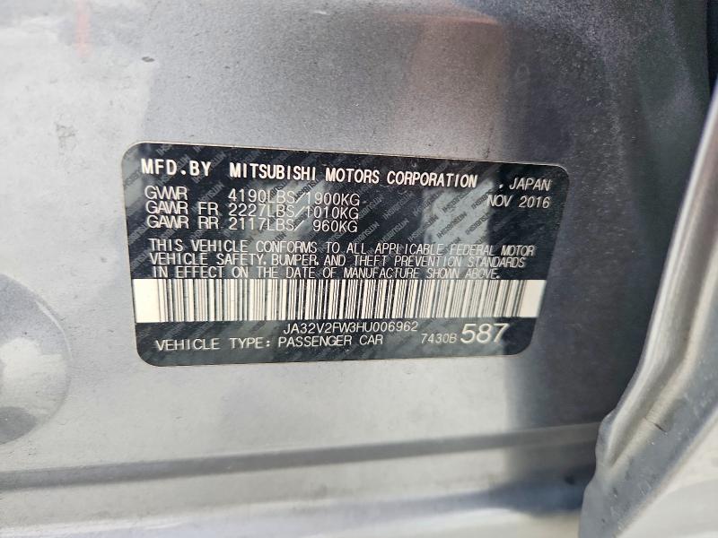 66907196 :رقم المزاد ، JA32V2FW3HU006962 vin ، 2017 Mitsubishi Lancer مزاد بيع