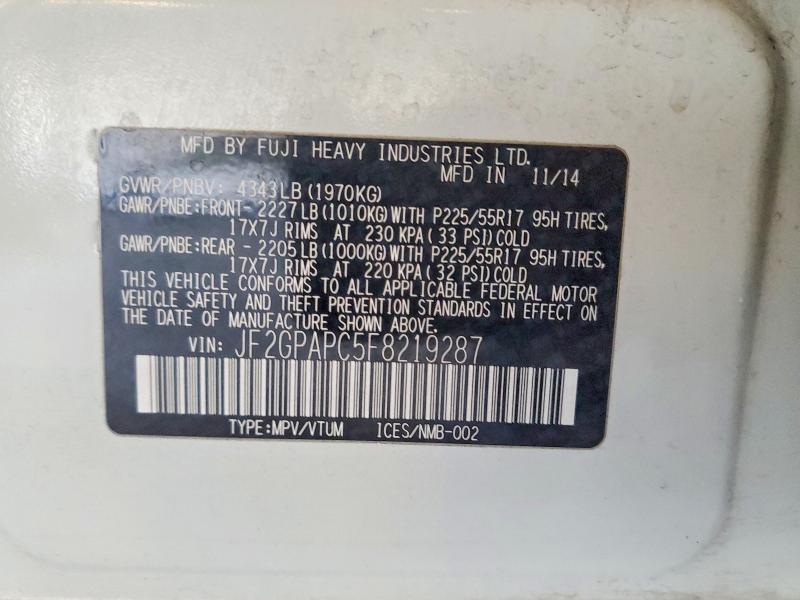 2015 Subaru Xv Crosstrek მანქანა იყიდება აუქციონზე, vin: JF2GPAPC5F8219287, აუქციონის ნომერი: 63748666
