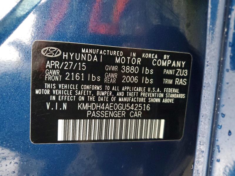 63343356 :رقم المزاد ، KMHDH4AE0GU542516 vin ، 2016 Hyundai Elantra مزاد بيع