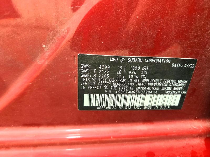 Aukcja sprzedaży 2022 Subaru Impreza, vin: 4S3GTAM65N3728414, numer aukcji: 64040336