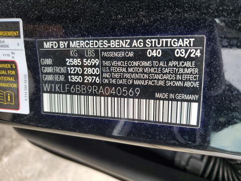 Продажа на аукционе авто 2024 Mercedes-benz E, vin: W1KLF6BB9RA040569, номер лота: 64933696