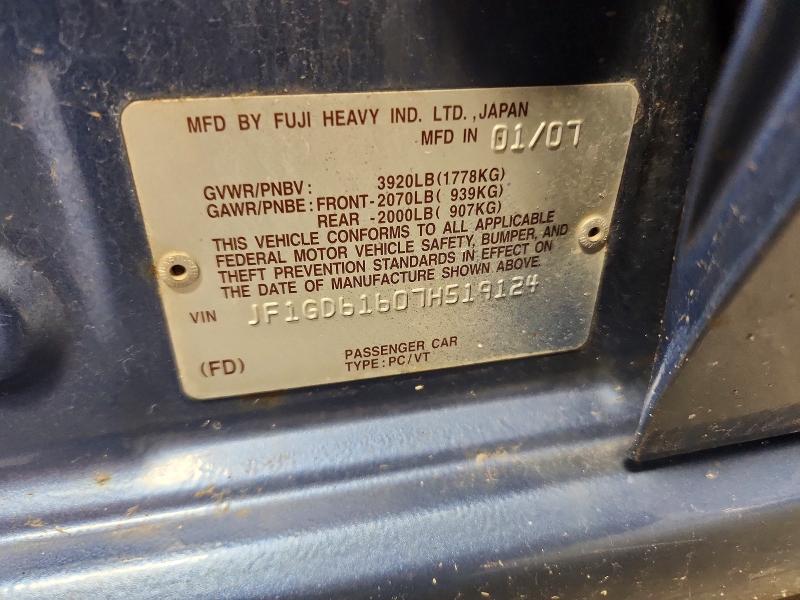 64037176 :رقم المزاد ، JF1GD61607H519124 vin ، 2007 Subaru Impreza مزاد بيع