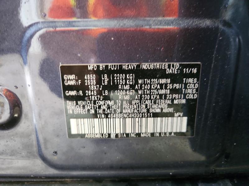 62465386 :رقم المزاد ، 4S4BSENC4H3301511 vin ، 2017 Subaru Outback مزاد بيع