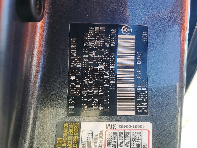 Aukcja sprzedaży 2007 Toyota Camry, vin: 4T1BE46K17U508759, numer aukcji: 63882956