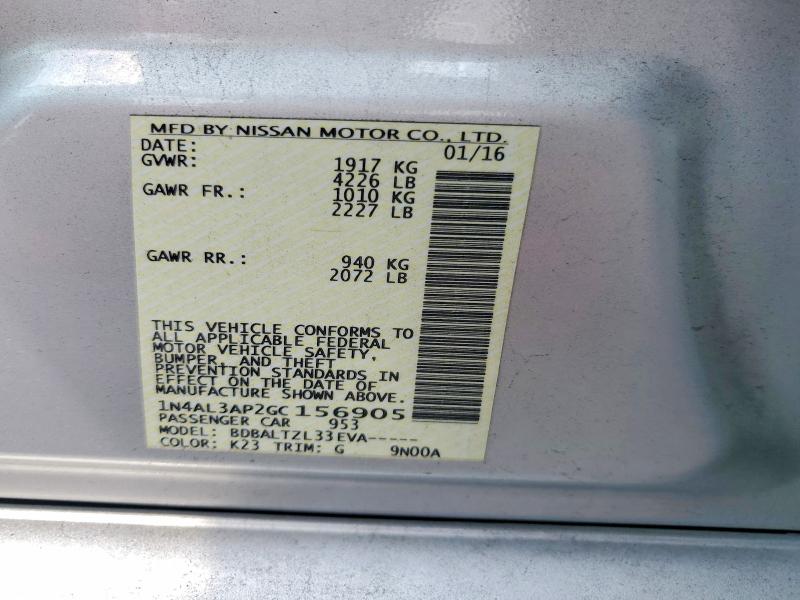 Aukcja sprzedaży 2016 Nissan Altima, vin: 1N4AL3AP2GC156905, numer aukcji: 63249346