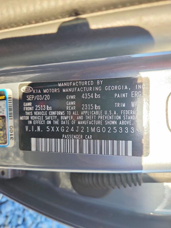 66277446 :رقم المزاد ، 5XXG24J21MG025333 vin ، 2021 Kia K5 مزاد بيع