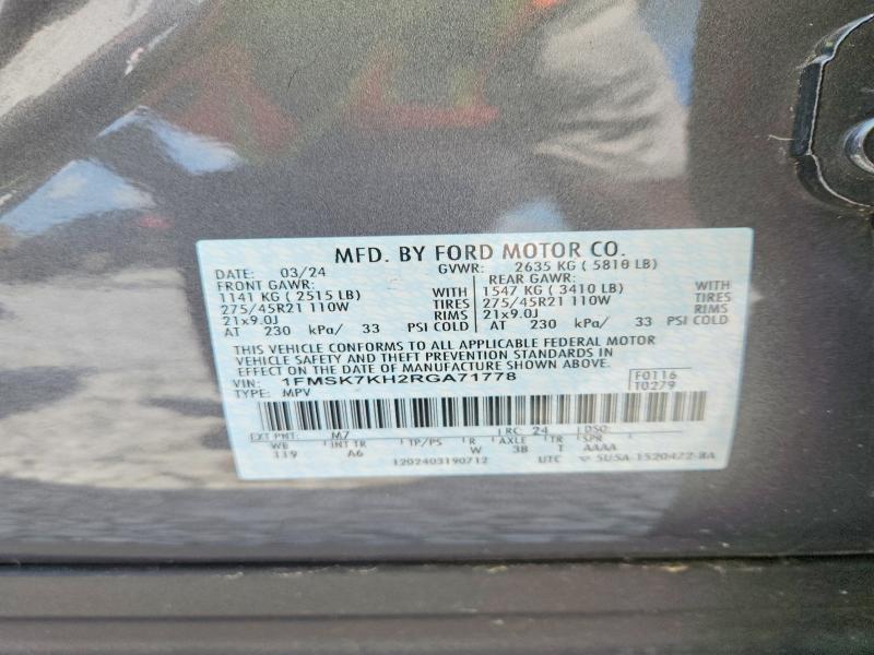 2024 Ford Explorer მანქანა იყიდება აუქციონზე, vin: 1FMSK7KH2RGA71778, აუქციონის ნომერი: 64482226