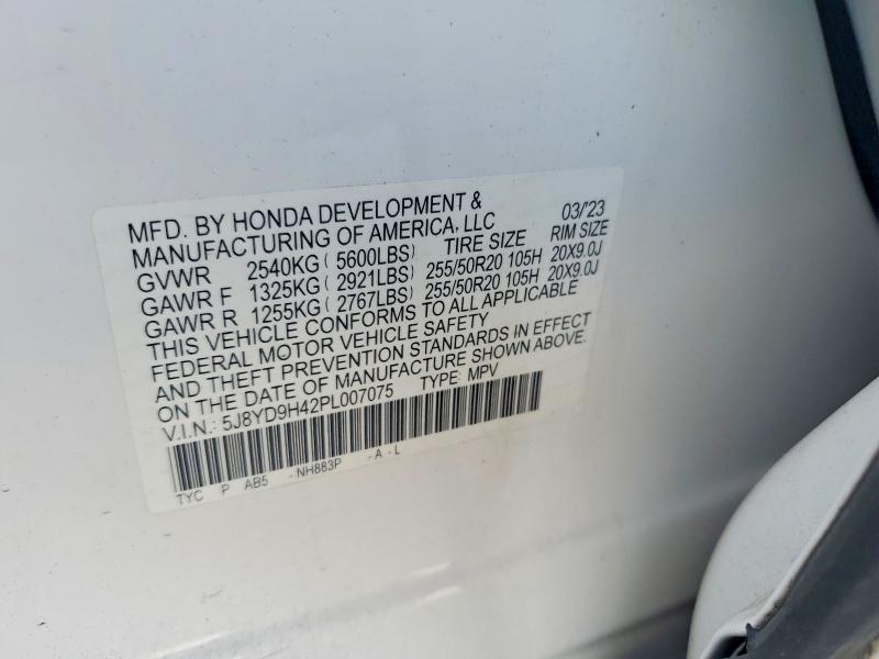 64919356 :رقم المزاد ، 5J8YD9H42PL007075 vin ، 2023 Acura Mdx مزاد بيع