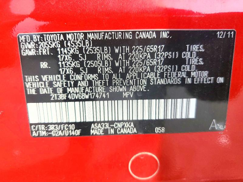 64550086 :رقم المزاد ، 2T3BF4DV6BW174741 vin ، 2011 Toyota Rav4 مزاد بيع