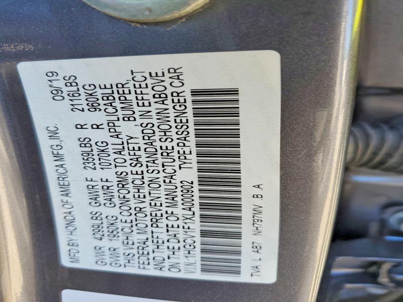 Aukcja sprzedaży 2020 Honda Accord, vin: 1HGCV1F1XLA000902, numer aukcji: 64769176