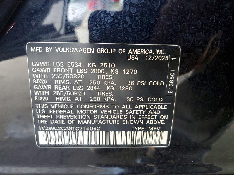 66226066 :رقم المزاد ، 1V2WC2CA9TC216092 vin ، 2026 Volkswagen Atlas Cross Sport مزاد بيع