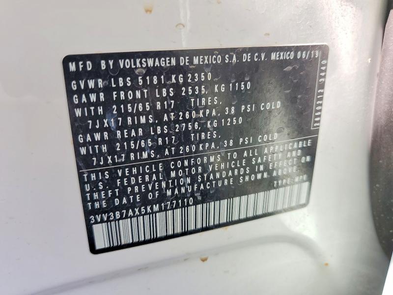 Aukcja sprzedaży 2019 Volkswagen Tiguan, vin: 3VV3B7AX5KM177110, numer aukcji: 65571186