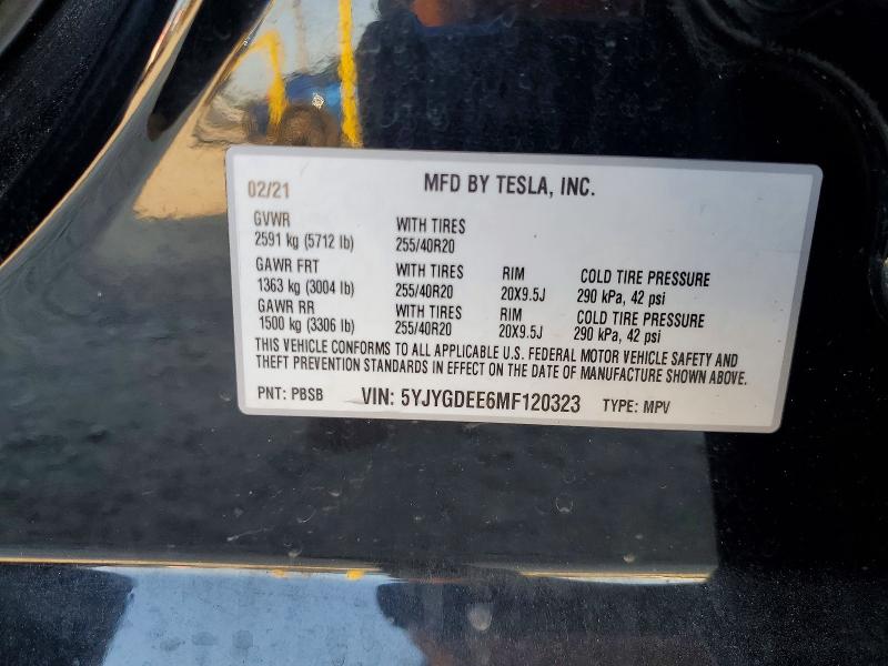 2021 Tesla Model Y მანქანა იყიდება აუქციონზე, vin: 5YJYGDEE6MF120323, აუქციონის ნომერი: 63945986