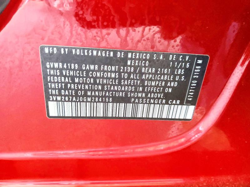 2016 Volkswagen Jetta მანქანა იყიდება აუქციონზე, vin: 3VW267AJ0GM284158, აუქციონის ნომერი: 65909126