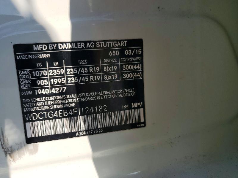 Aukcja sprzedaży 2015 Mercedes-benz Gla, vin: WDCTG4EB4FJ124182, numer aukcji: 65652876