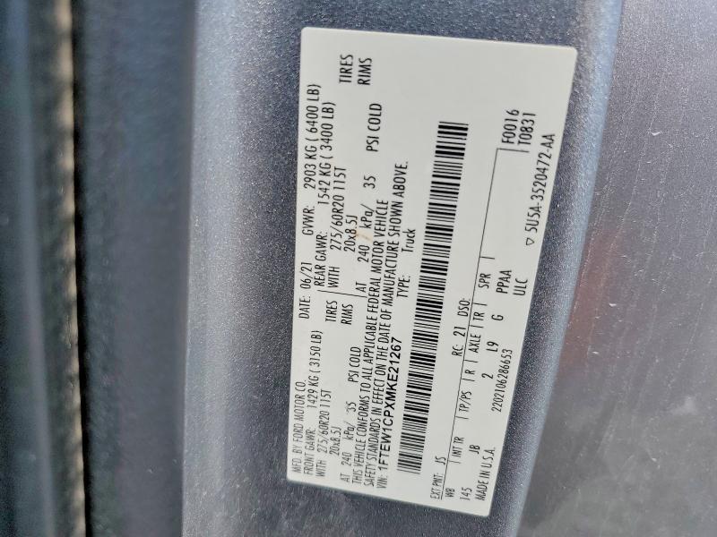 Aukcja sprzedaży 2021 Ford F150, vin: 1FTEW1CPXMKE21267, numer aukcji: 64362936