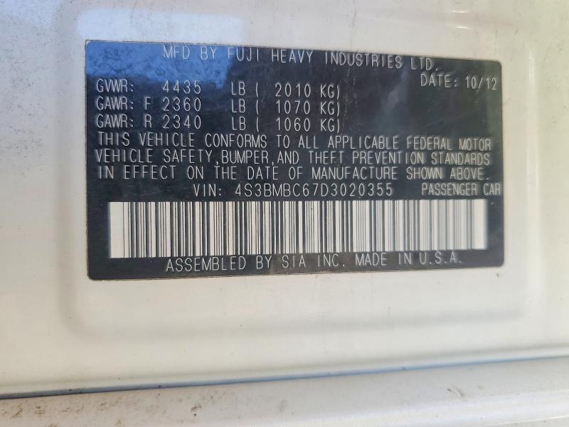 2013 Subaru Legacy მანქანა იყიდება აუქციონზე, vin: 4S3BMBC67D3020355, აუქციონის ნომერი: 63654056