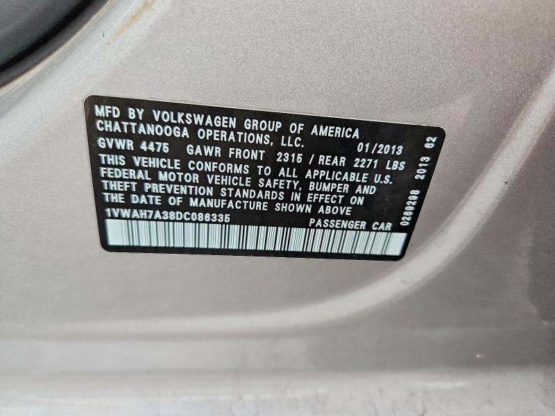 Продажа на аукционе авто 2013 Volkswagen Passat, vin: 1VWAH7A38DC086335, номер лота: 67009296