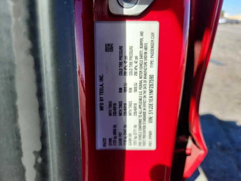 Продажа на аукционе авто 2022 Tesla Model 3, vin: 5YJ3E1EA1NF287590, номер лота: 65053696