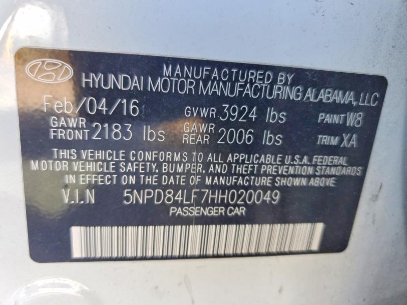 66825566 :رقم المزاد ، 5NPD84LF7HH020049 vin ، 2017 Hyundai Elantra مزاد بيع