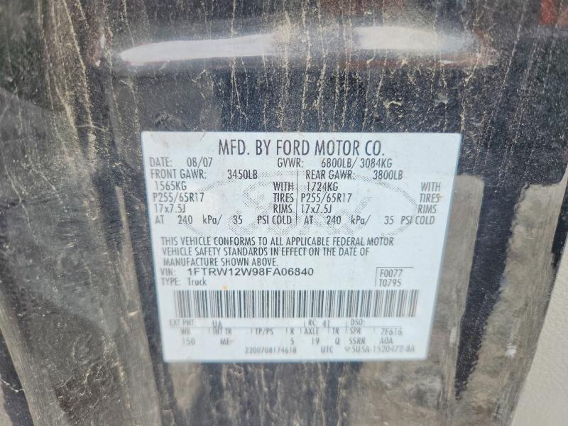 Auction sale of the 2008 Ford F150, vin: 1FTRW12W98FA06840, lot number: 66800146