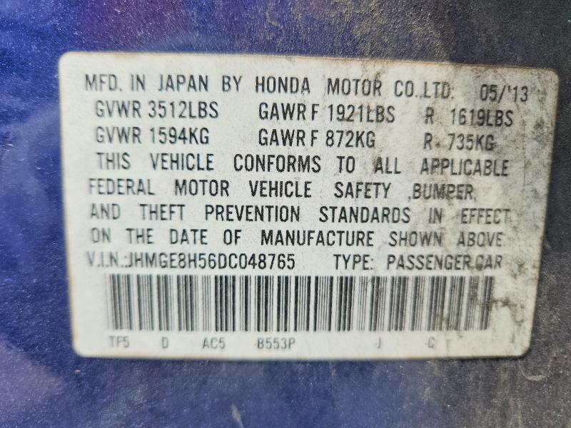 2013 Honda Fit მანქანა იყიდება აუქციონზე, vin: JHMGE8H56DC048765, აუქციონის ნომერი: 65394436