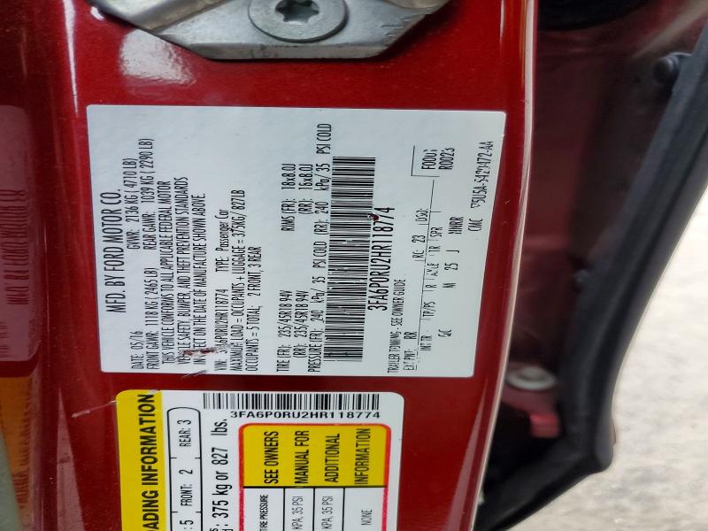 Aukcja sprzedaży 2017 Ford Fusion, vin: 3FA6P0RU2HR118774, numer aukcji: 63953336