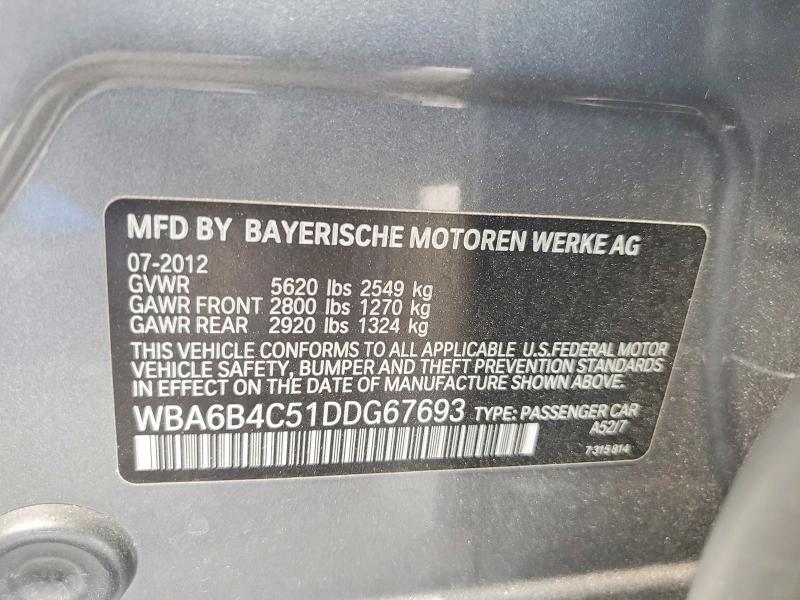 2013 Bmw 650 მანქანა იყიდება აუქციონზე, vin: WBA6B4C51DDG67693, აუქციონის ნომერი: 67018586
