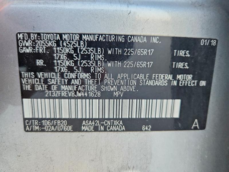 2018 Toyota Rav4 მანქანა იყიდება აუქციონზე, vin: 2T3ZFREV8JW441628, აუქციონის ნომერი: 65860036
