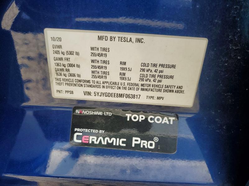 Продажа на аукционе авто 2021 Tesla Model Y, vin: 5YJYGDEE8MF063817, номер лота: 64530786