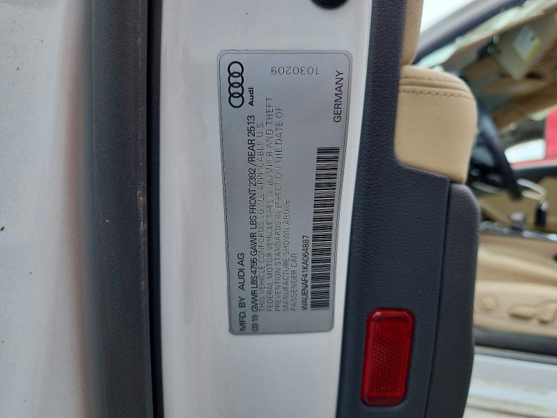 2019 Audi A4 მანქანა იყიდება აუქციონზე, vin: WAUENAF41KA064887, აუქციონის ნომერი: 63897776