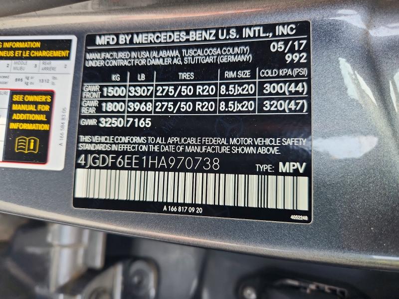 64537666 :رقم المزاد ، 4JGDF6EE1HA970738 vin ، 2017 Mercedes-benz Gls مزاد بيع