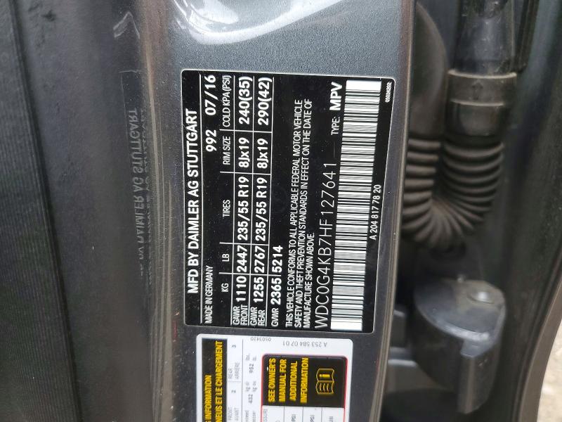 63818376 :رقم المزاد ، WDC0G4KB7HF127641 vin ، 2017 Mercedes-benz Glc مزاد بيع