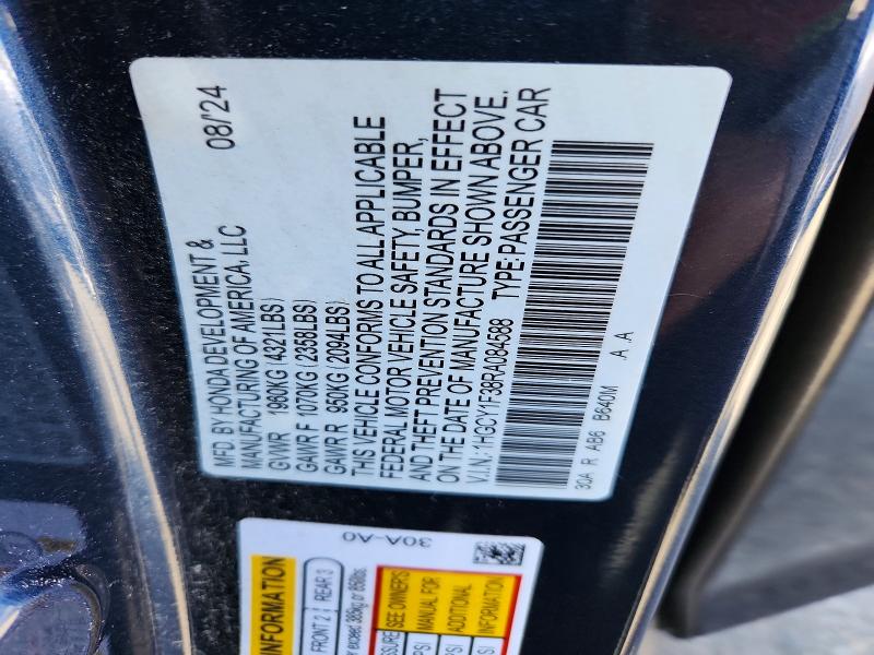 Aukcja sprzedaży 2024 Honda Accord, vin: 1HGCY1F38RA084588, numer aukcji: 65033076