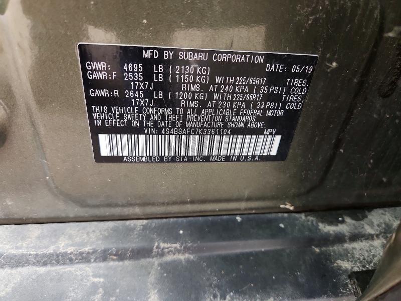 65866596 :رقم المزاد ، 4S4BSAFC7K3361104 vin ، 2019 Subaru Outback مزاد بيع