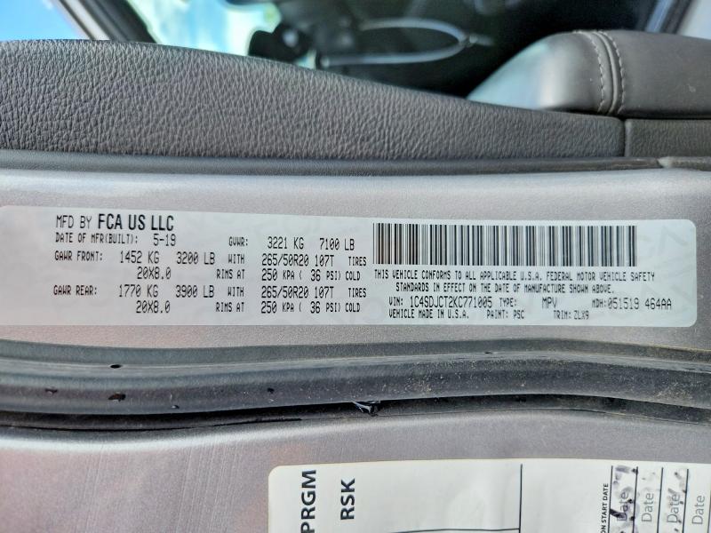 Продаж на аукціоні авто 2019 Dodge Durango, vin: 1C4SDJCT2KC771005, номер лоту: 65704976